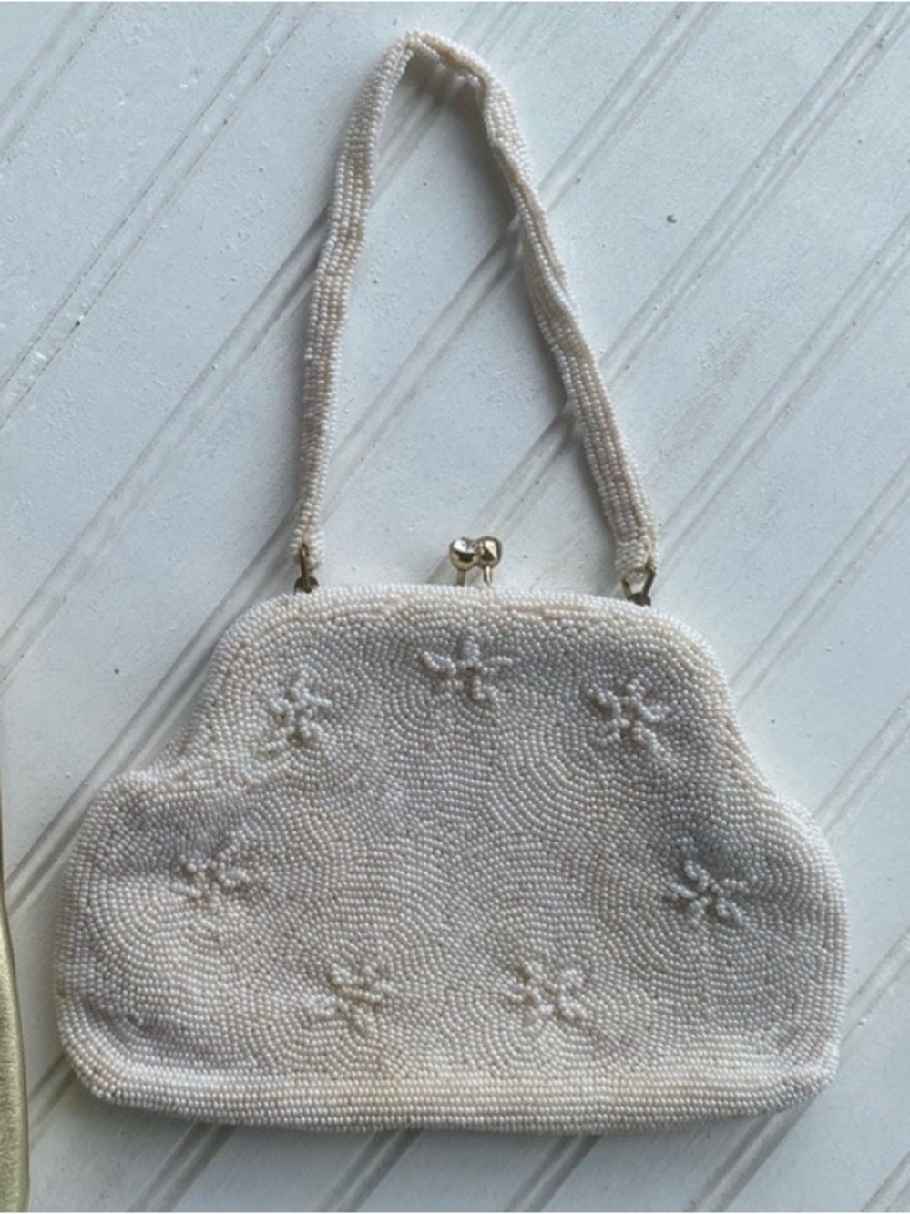 Small white beaded Vintage Evening Purse Handbag